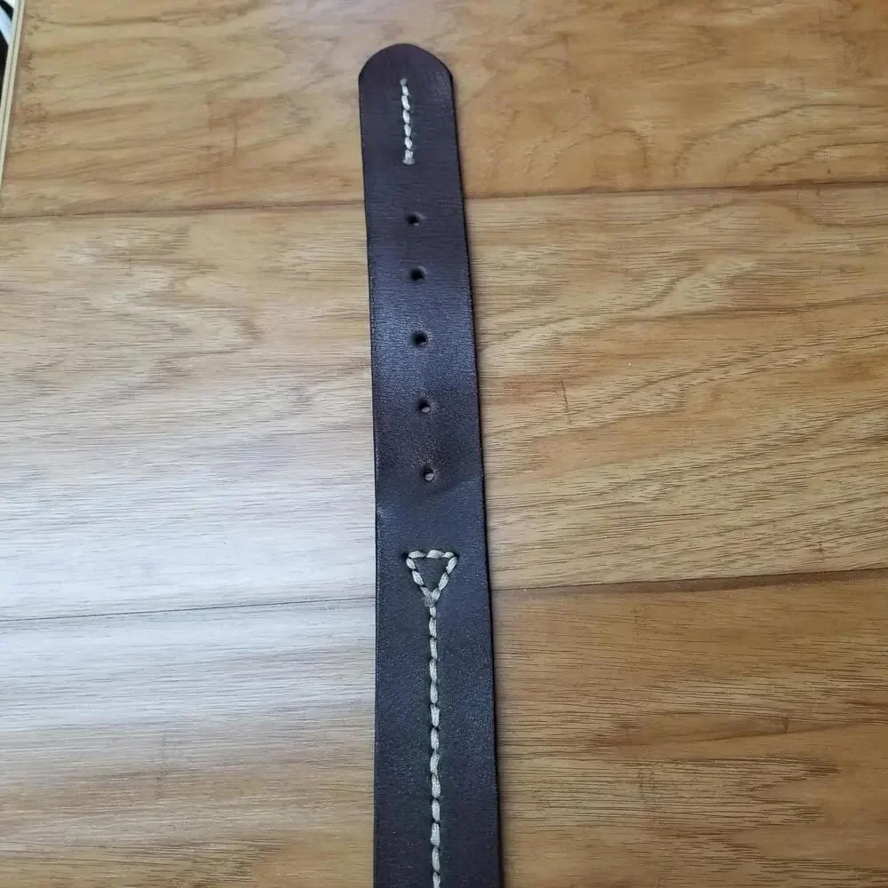 Men's Thick Stitched Genuine Leather Belt Brown 42 Fits 41